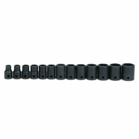 WILLIAMS Socket Set, 13 Pieces, 3/8 Inch Dr, Shallow, 3/8 Inch Size JHWWS-2-13